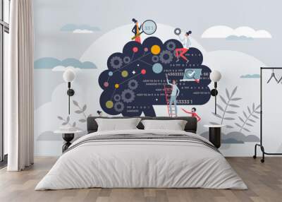 Pattern recognition for precise data algorithm analytics tiny person concept. Analyze artificial intelligence behavior and learning digital technology connections vector illustration. AI functions. Wall mural