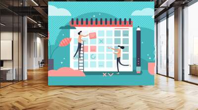 Planning vector illustration. Flat mini persons concept date, time calendar Wall mural