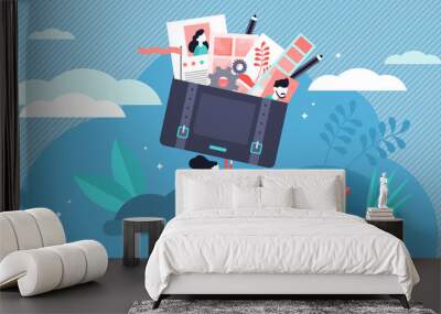 Portfolio vector illustration. Tiny job preview presentation person concept Wall mural