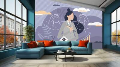 Powerful business female as company leader with strength tiny person concept Wall mural