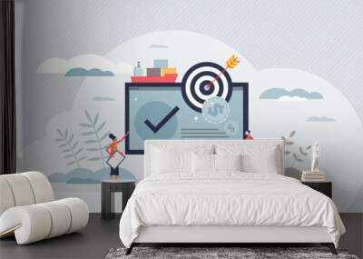 Procurement process as purchase price or shipping control tiny person concept. Supplier contracting and supply chain management for effective product flow vector illustration. Price negotiation deal. Wall mural