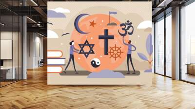 religion vector illustration. flat tiny symbolic element persons concept. Wall mural