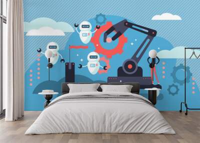 Robotics vector illustration. Flat tiny person concept with future job automatization Wall mural