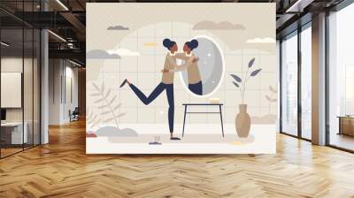 Self love hug as esteem and confidence for being woman tiny person concept Wall mural