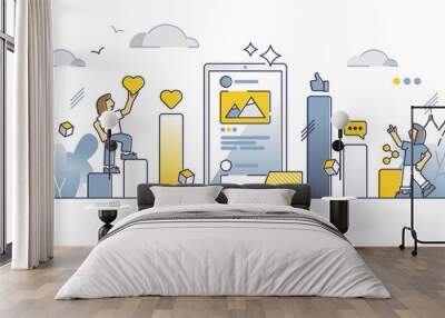 Social media metrics as online content dashboard monitoring outline concept Wall mural