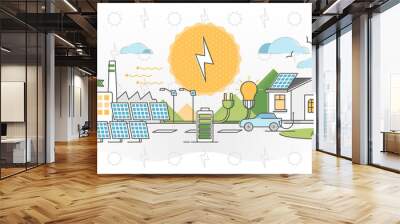 Solar power vector illustration. Alternative light energy outline concept. Wall mural