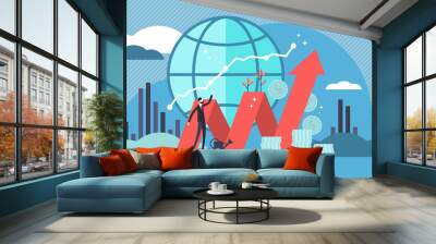 stock market vector illustration. flat mini money growth persons concept. Wall mural