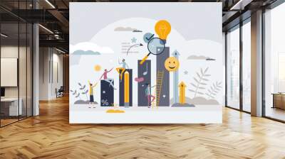 Team build as effective project development with partners tiny person concept. Teamwork cooperation with group challenge and common collaboration vector illustration. Unity power and strong leadership Wall mural