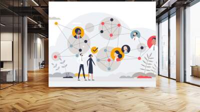 Teamwork with strong connections and business partners tiny person concept, transparent background. Network mesh with contacts for cooperation or partnership illustration. Wall mural