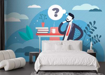 Thinking businessman concept, flat tiny person vector illustration Wall mural