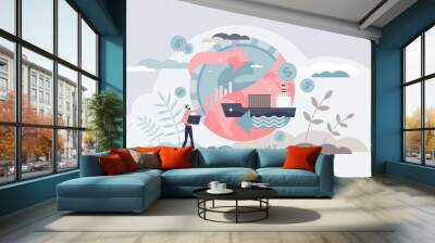 Trade global as worldwide cargo sea container shipping tiny person concept Wall mural