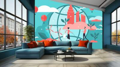 Urban ecology vector illustration. Flat tiny eco environment person concept Wall mural