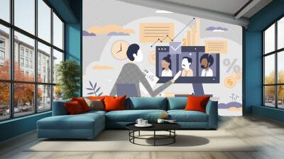 Video call meeting as company business online appointment tiny person concept Wall mural