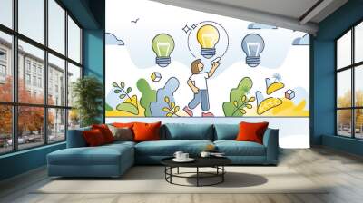 Vision and ideas as creative project selection for business outline concept. Innovation organization or strategy management with various bulbs and best choice from different lights vector illustration Wall mural