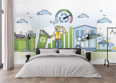 Waste reduction and recycling to reduce garbage or trash outline concept. Environmental awareness for material or pollution management vector illustration. Save resources with eco responsibility. Wall mural