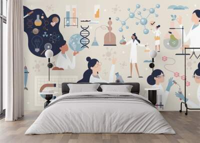 Woman in science set or female scientist in laboratory tiny person collection Wall mural