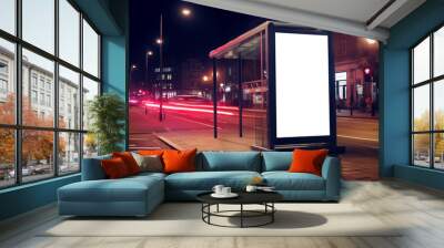 Blank advertisement billboard mockup at a bus stop with city road background Wall mural