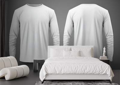 Blank white long sleeve t-shirt on dark grey background, front and back view for mockup Wall mural