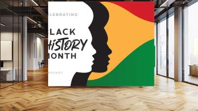 African-Americans history or black history month lettering with people silhouette on colorful background. Vector illustration Wall mural