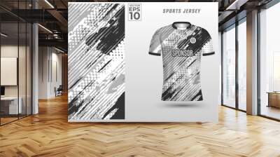 Black White t-shirt sport design template with abstract line halftone pattern for soccer jersey. Sport uniform in front view. T shirt mock up for sport club. Vector Illustration Wall mural