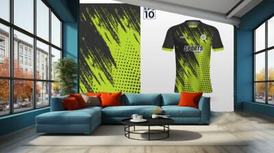 Green black t-shirt sport design template with abstract grunge and halftone pattern for soccer jersey. Sport uniform in front view. Shirt mock up for sport club. Vector Illustration	 Wall mural