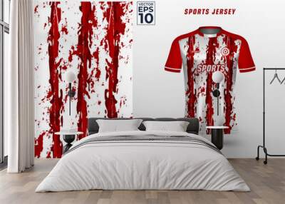 Red t-shirt sport design template with abstract grunge pattern for soccer jersey. Sport uniform in front view. Tshirt mock up for sport club. Vector Illustration	 Wall mural