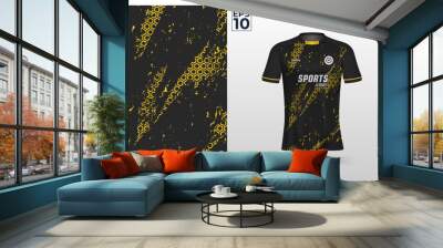 T-shirt sport design template with geometric hexagon pattern on grunge background for soccer jersey. Sport uniform in front view. Shirt mock up for sport club. Vector Illustration	 Wall mural