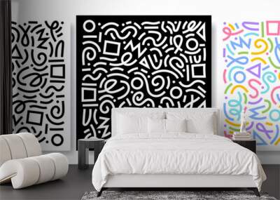 Colorful line doodle pattern set. Creative minimalist style art background collection, trendy design with basic shapes. Modern abstract color backdrop. Black, white and color composition Wall mural