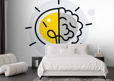 Creative icon of a half brain half lightbulb representing ideas, creativity, knowledge, technology and the human mind. Solving problems concept thin line illustration Wall mural