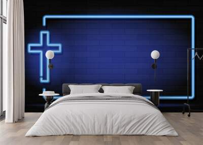 neon illumination of the cross. the bright advertisement of the cross. modern vector logo, banner, s Wall mural