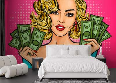  pop art girl with cash Wall mural