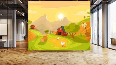  retro illustration of the countryside. Wall mural