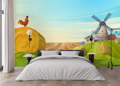 illustration rural summer landscape Wall mural