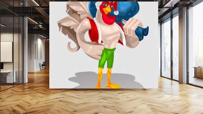 Vector illustration of a rooster - Santa Claus Wall mural