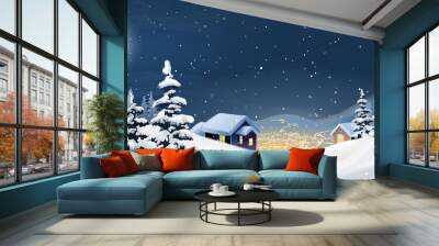 Vector illustration of a winter landscape. Wall mural