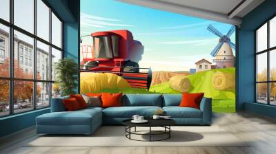 vector illustration rural summer landscape Wall mural