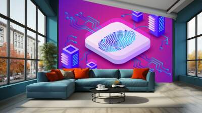 biometrics blockchain technology vector illustration of digital fingerprint security for cryptocurre Wall mural