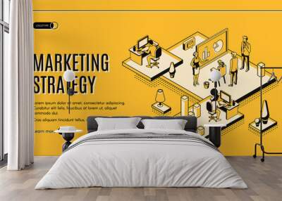 marketing strategy isometric web banner, financial analytic company, agency working process in offic Wall mural