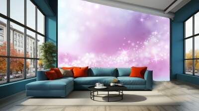 Sparkling light shine vector illustraiton of sky purple and blue background with twinkling stars and bokeh blur wave effect Wall mural