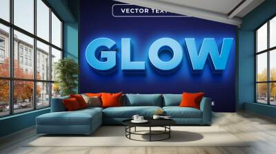 Editable text effect in glowing neon blue style Wall mural