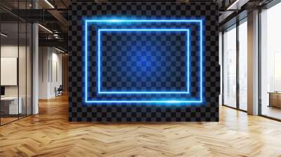 Blue neon frame, with two rectangles on transparent background, vector illustration. Wall mural