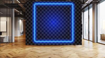 Blue neon square frame, sign on transparent background, vector illustration. Wall mural