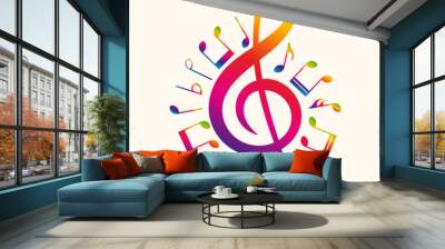 Colorful music notes, treble clef, musical symbols vector illustration. Wall mural