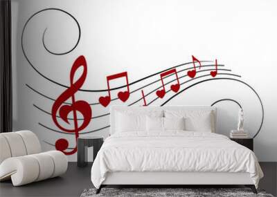 Music notes heart shape, musical design elements, vector illustration. Wall mural