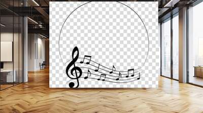 Music notes in round frame, vector illustration. Wall mural