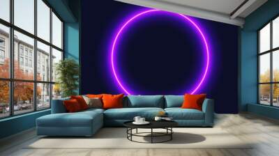 Purple neon circle, isolated frame on dark background, vector illustration. Wall mural