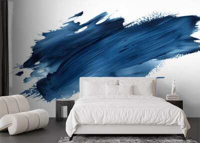 Blue Paint Brush Stroke on Transparent White Background, Artistic Design Element - Hand Edited Generative AI Wall mural