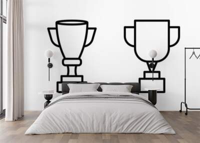 Set of Champion cup and medal. Outline winner laurel wreath. Cup icon in line. Vector Illustration. Wall mural