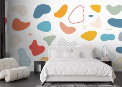 Abstract blotch shape. Random abstract liquid organic black irregular blotch shapes. Set of modern graphic elements. Liquid shape elements. Fluid dynamical colored forms banner. Wall mural