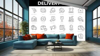 Delivery, shipping, logistics icon set. Outline icons collection. Containing order tracking, delivery home, warehouse, truck, scooter, courier and cargo icons.Shipping icon collection. Vector Wall mural